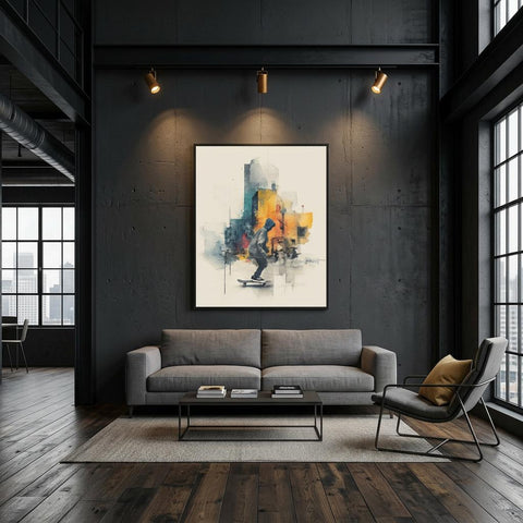 Drift Skateboarder Brushed Aluminum Print - Watercolor Urban Art, Street Culture Decor, Modern Art Gift