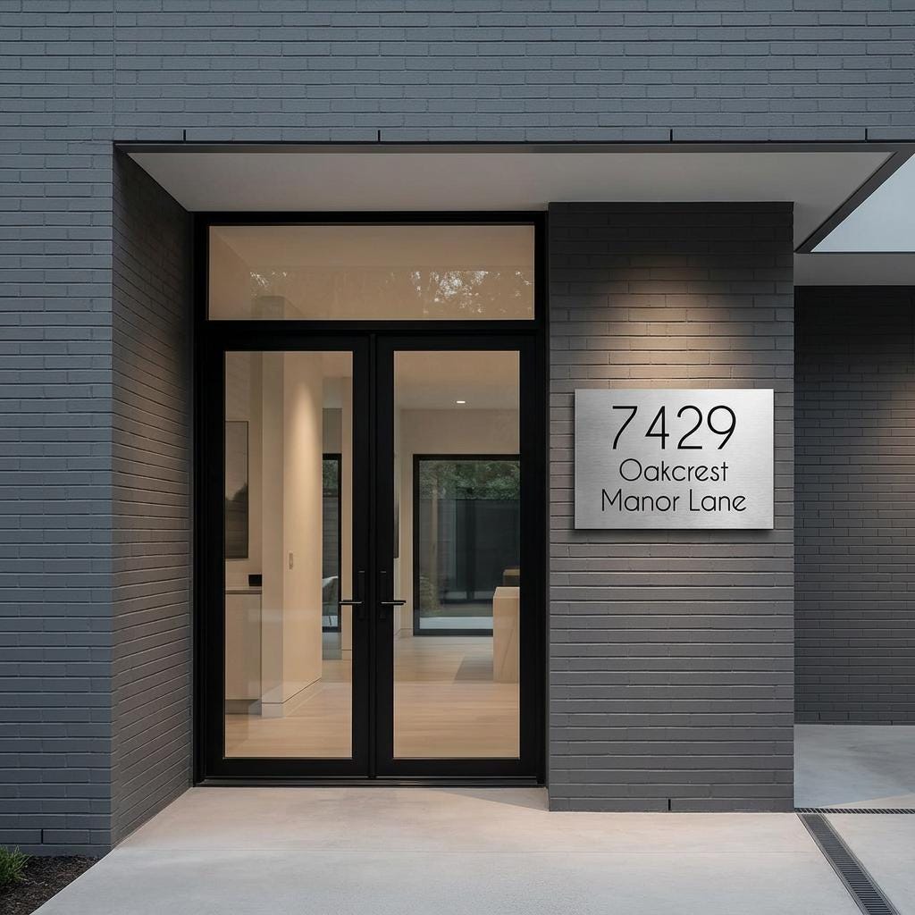 Custom 12x18 Oakcrest Address Sign Brushed Aluminum House Numbers Plaque | Modern Outdoor Home Decor | Personalized Address Plaque