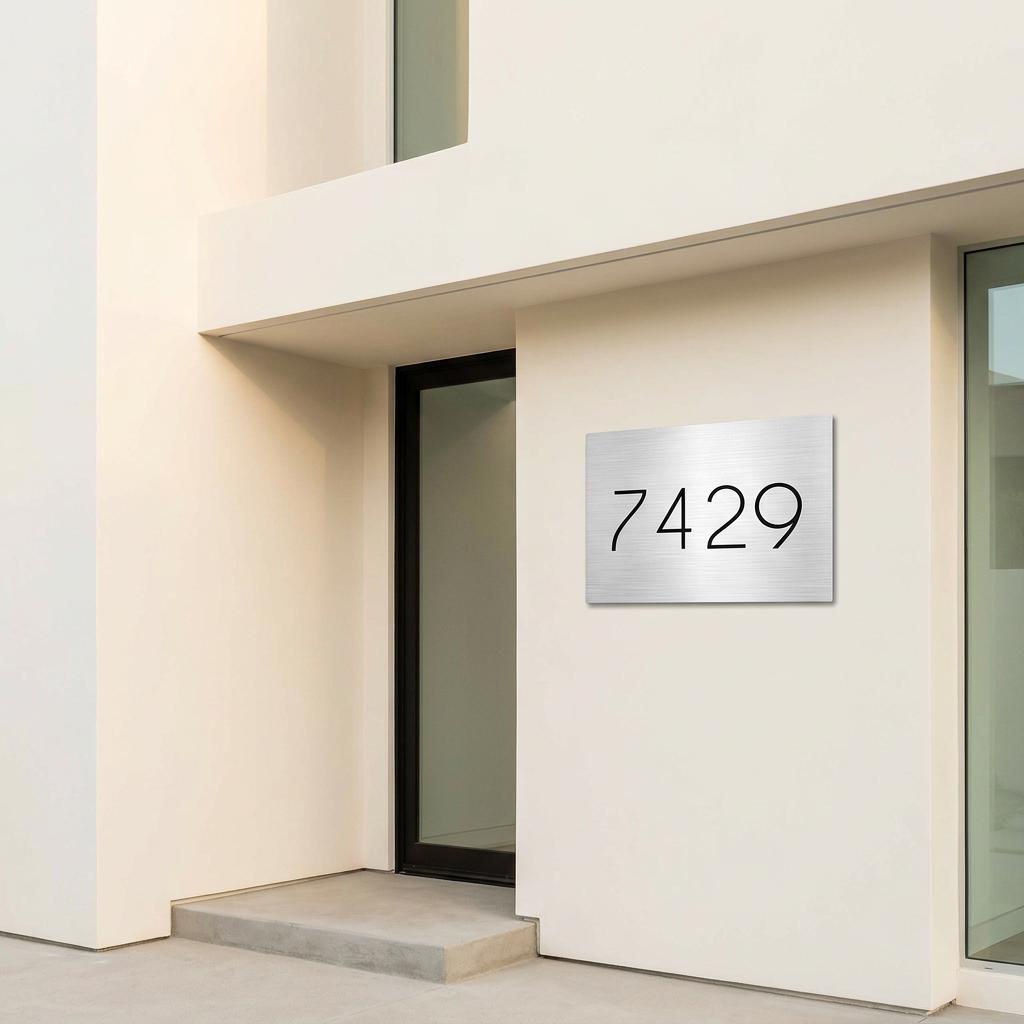 Custom 12x16 Belmont Address Sign | Brushed Aluminum Metal House Numbers Plaque | Modern Outdoor Home Decor | Personalized Gift