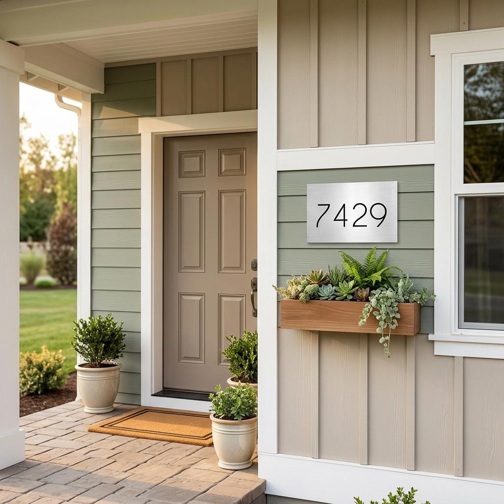 Custom 12x16 Belmont Address Sign | Brushed Aluminum Metal House Numbers Plaque | Modern Outdoor Home Decor | Personalized Gift