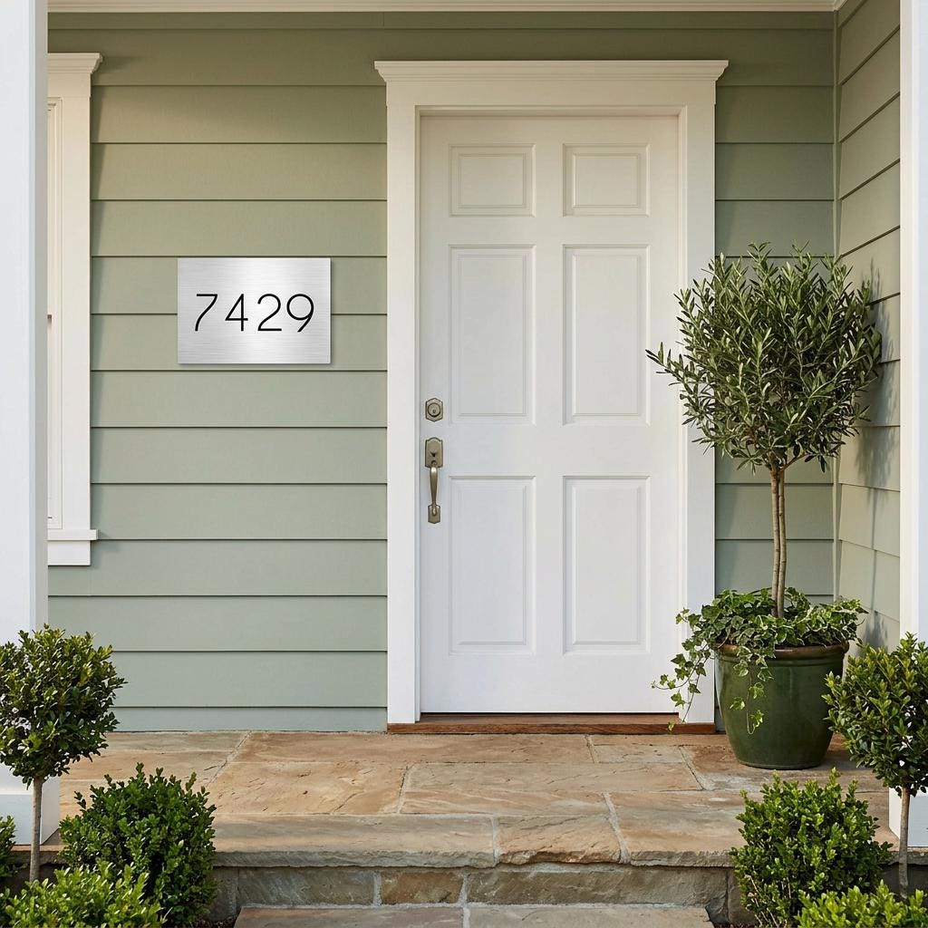 Custom 12x16 Belmont Address Sign | Brushed Aluminum Metal House Numbers Plaque | Modern Outdoor Home Decor | Personalized Gift