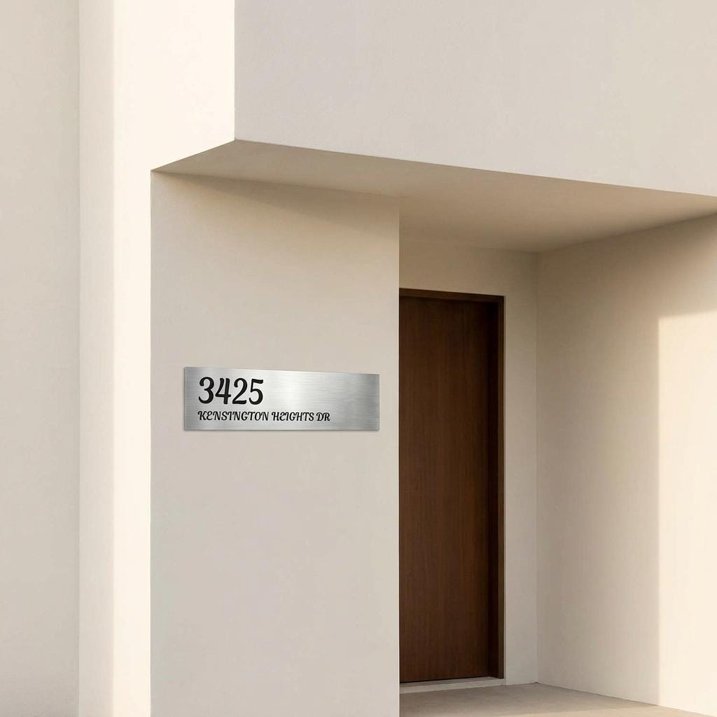 Custom 8x24 Kensington Address Sign | Modern House Numbers Plaque | Brushed Aluminum Metal Outdoor Home Decor | Personalized Gift