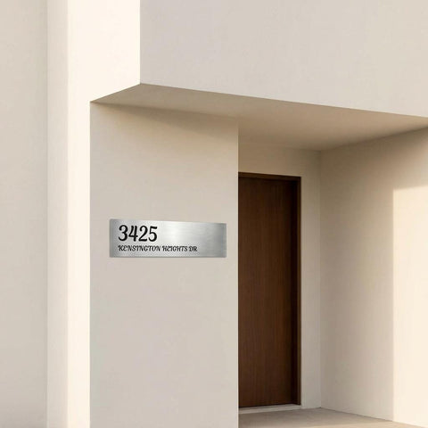 Custom 8x24 Kensington Address Sign | Modern House Numbers Plaque | Brushed Aluminum Metal Outdoor Home Decor | Personalized Gift