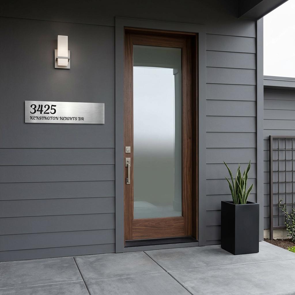 Custom 8x24 Kensington Address Sign | Modern House Numbers Plaque | Brushed Aluminum Metal Outdoor Home Decor | Personalized Gift