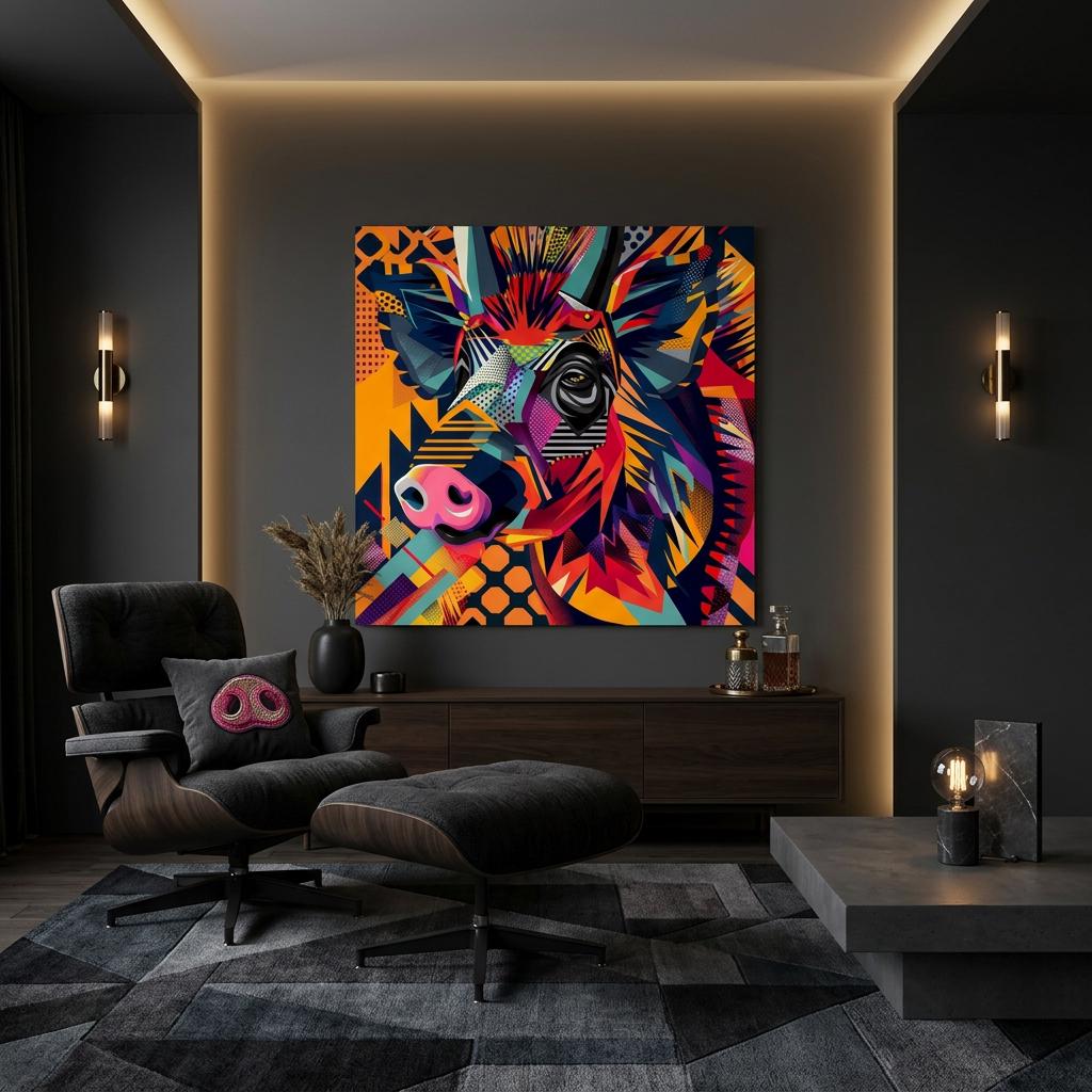 Serengeti Warthog Afro-Pop Art Aluminum Print | Bold Neon Wildlife | Modern African Decor Gift | Unique Metallic Wall Art