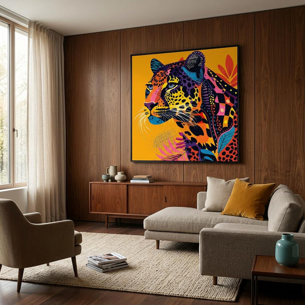 Serengeti Leopard Afro-Pop Art Aluminum Print | Bold Neon Wildlife | Modern African Decor | Unique Wall Art
