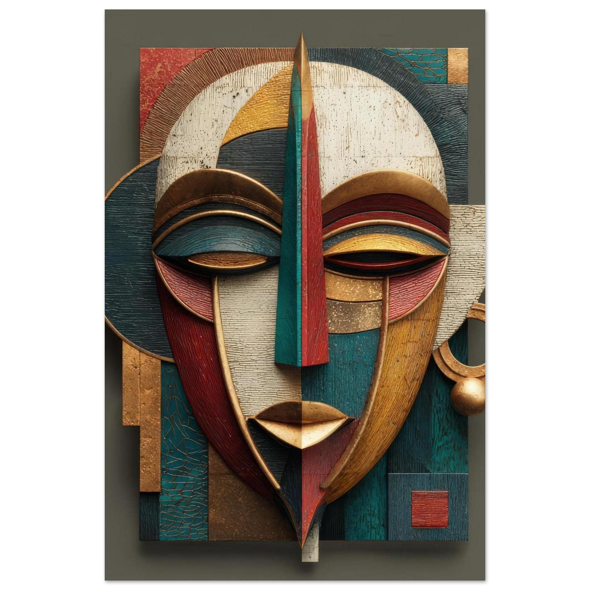 Ayo Rise Yoruba Mask Art Print – Modern African Wall Decor – Minimalist Joyful Home Artwork – Abstract Afro-Cubist Poster