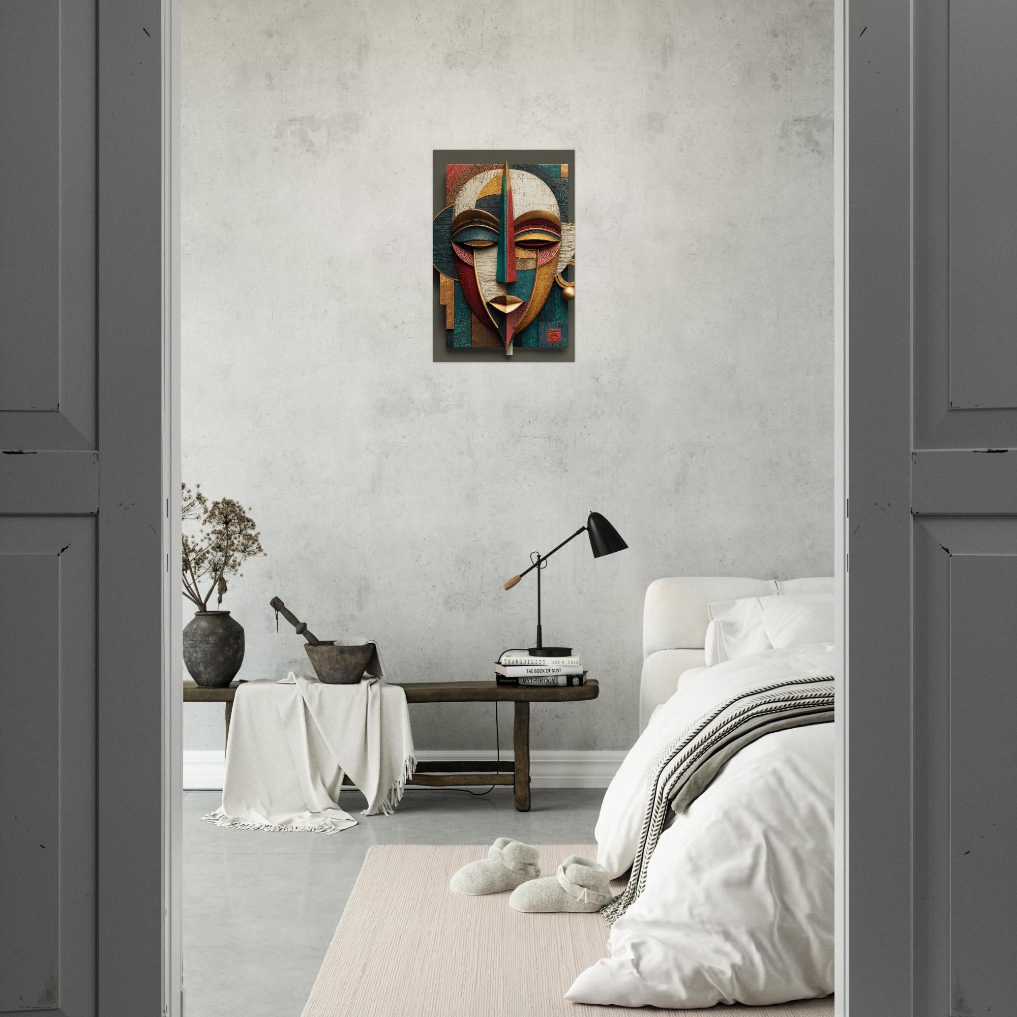 Ayo Rise Yoruba Mask Art Print – Modern African Wall Decor – Minimalist Joyful Home Artwork – Abstract Afro-Cubist Poster