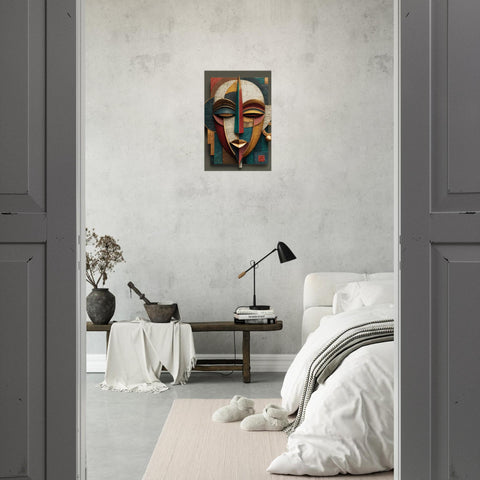 Ayo Rise Yoruba Mask Art Print – Modern African Wall Decor – Minimalist Joyful Home Artwork – Abstract Afro-Cubist Poster