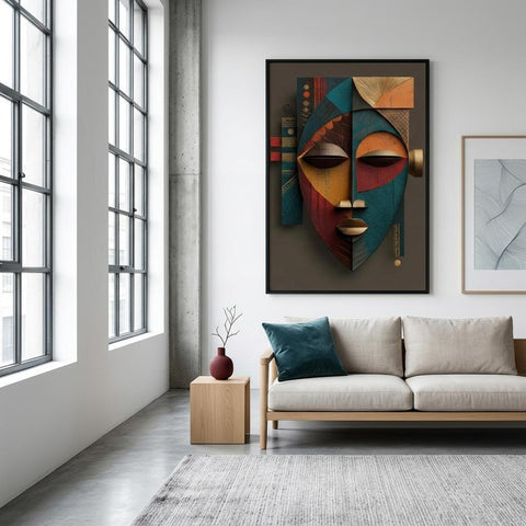 Etu Spirit Yoruba Mask Art Print | Modern Abstract African Wall Decor | Contemporary Spiritual Afro-Cubist Home Artwork | Cultural Wall Art
