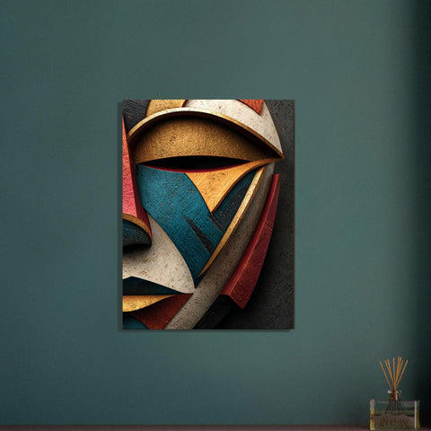 Okan Gold Poster - African Yoruba Mask Wall Art, Geometric Metallic Print, Compassion Resilience Decor, Modern Ethnic Home Wall Decor