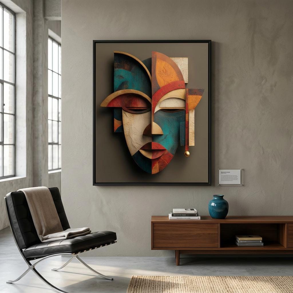 Oba Muse Yoruba Mask Art Print | Modern Royal African Wall Decor | Abstract African American Art | Minimalist Cultural Home Decor Gift