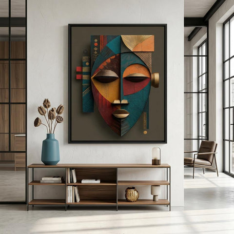 Etu Spirit Yoruba Mask Art Print | Modern Abstract African Wall Decor | Contemporary Spiritual Afro-Cubist Home Artwork | Cultural Wall Art