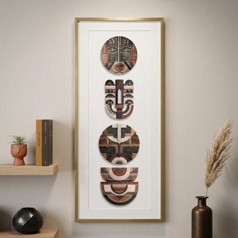 Yoruba Shield II Art Print - Modern African Wall Art, Terracotta Geometric Poster, Heritage Inspired Minimalist Decor, Ethnic Home Decor