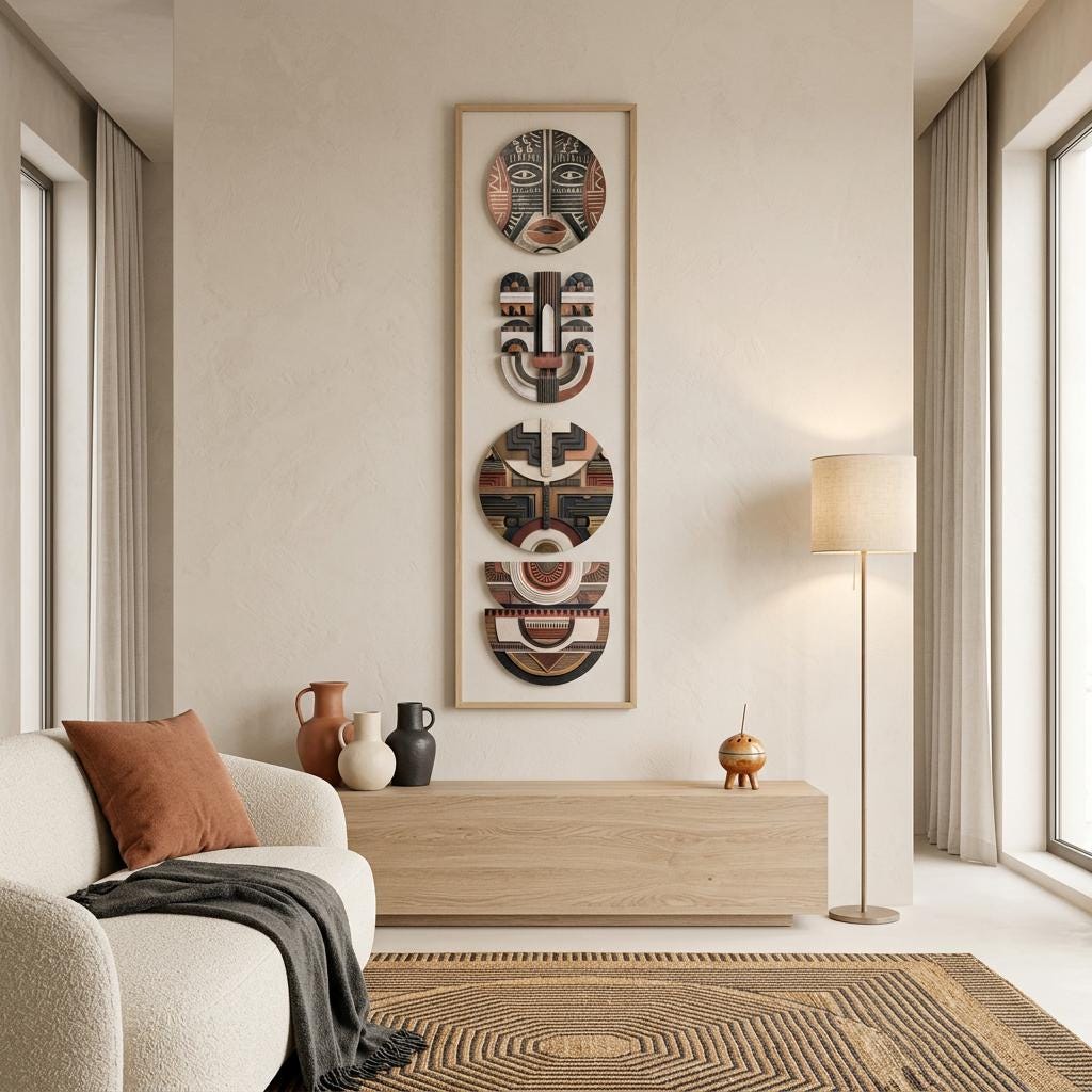 Yoruba Shield II Art Print - Modern African Wall Art, Terracotta Geometric Poster, Heritage Inspired Minimalist Decor, Ethnic Home Decor
