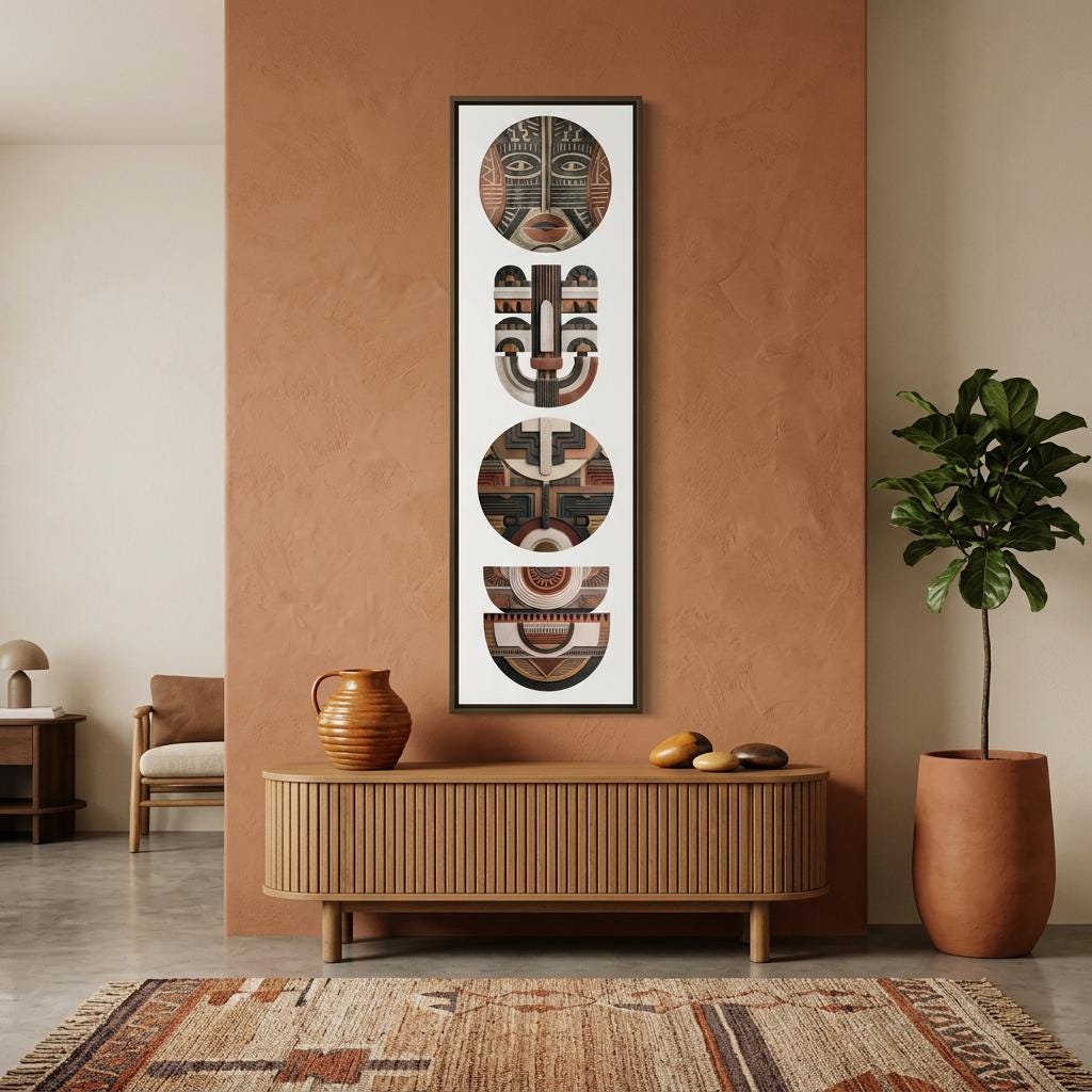 Yoruba Shield II Art Print - Modern African Wall Art, Terracotta Geometric Poster, Heritage Inspired Minimalist Decor, Ethnic Home Decor