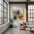 Ochre Current  Brushed Aluminum Print Luminous Gold & Indigo Modern Floral Art | Textured Metallic Wall Decor | Unique Art Gift